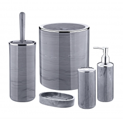 Набір аксесуарів для ванної кімнати Okyanus Plastik Marbel Round 5шт, сірий, АБС-пластик OKY-513-1