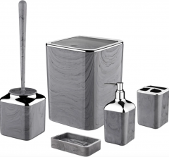 Набір аксесуарів для ванної кімнати Okyanus Plastik Marbel Square 5шт, сірий, АБС-пластик OKY-514-1