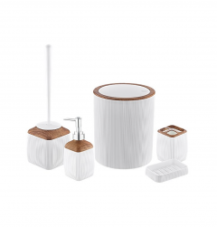 Набір аксесуарів для ванної кімнати Okyanus Plastik Stripe Square Wooden 5шт, білий, АБС-пластик OKY-501-3-B