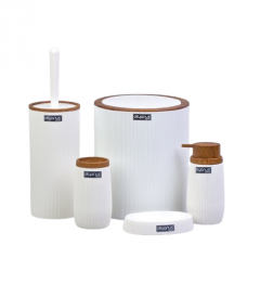 Набор аксессуаров для ванной комнаты Okyanus Plastik STRIPE ROUND Wooden (5 шт) белый, АБС пластик OKY-478-3-B